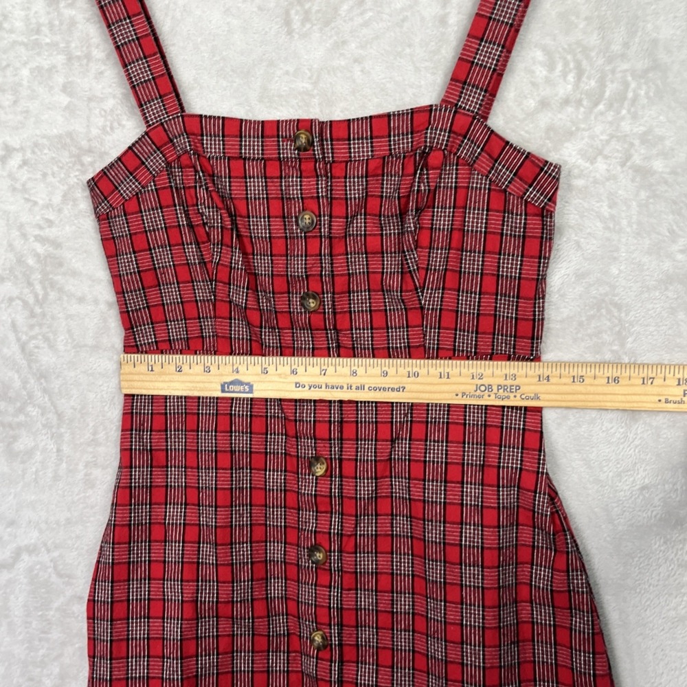 Hollister Red Overall Dress Plaid Jumper Sleeveless Women's Small Grunge Skater - Picture 8 of 12